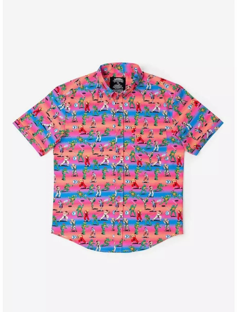 Button-Up Tops * | Boxlunch Rsvlts Teenage Mutant Ninja Turtles Vs. Street Fighter Battle Of The Bits Kunuflex Short Sleeve Shirt