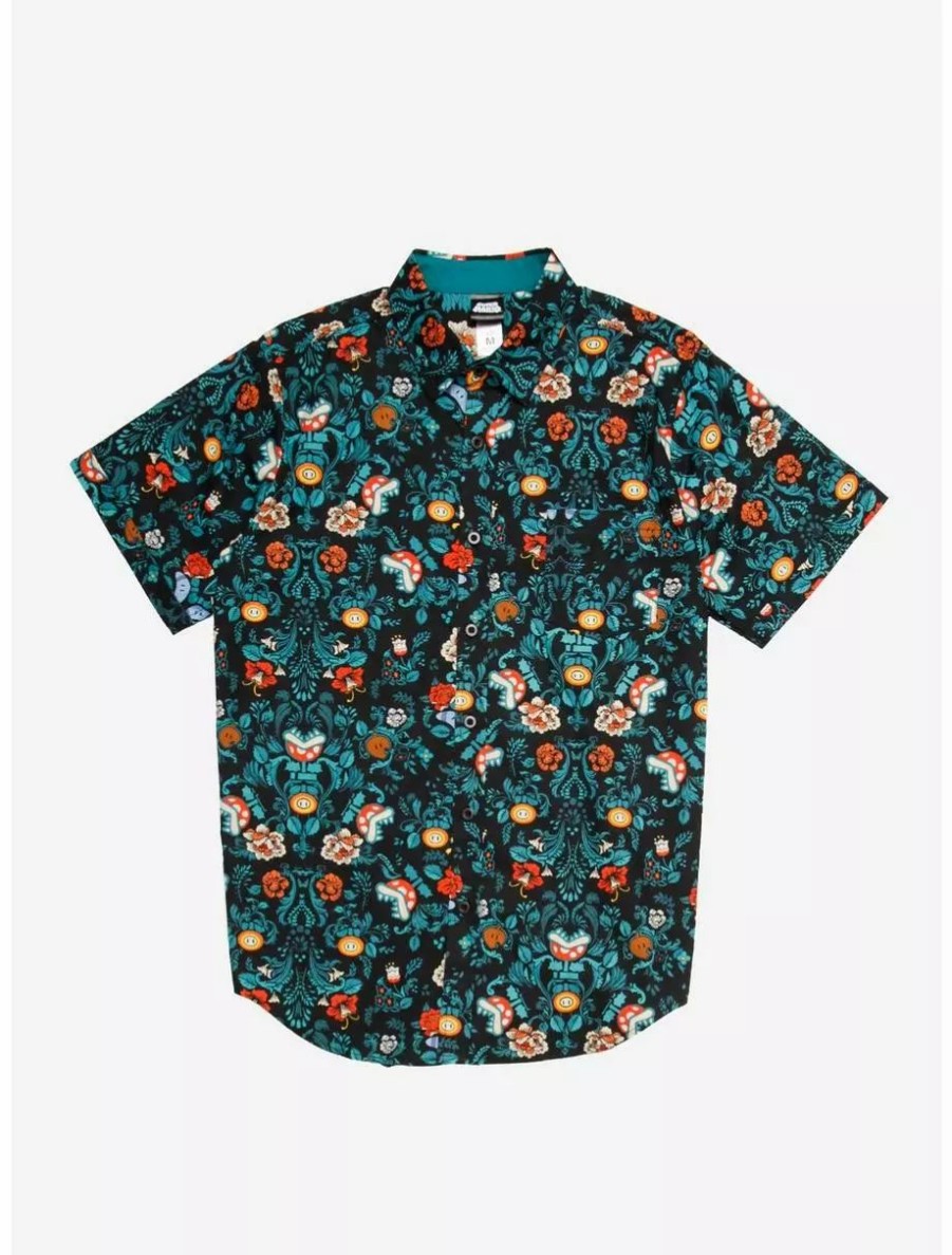 Button-Up Tops * | Boxlunch Nintendo Super Mario Bros. Floral Icons Woven Button-Up