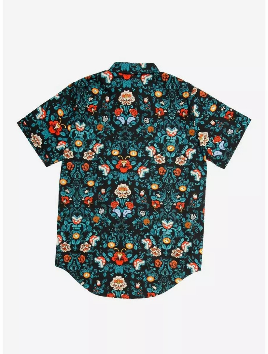 Button-Up Tops * | Boxlunch Nintendo Super Mario Bros. Floral Icons Woven Button-Up