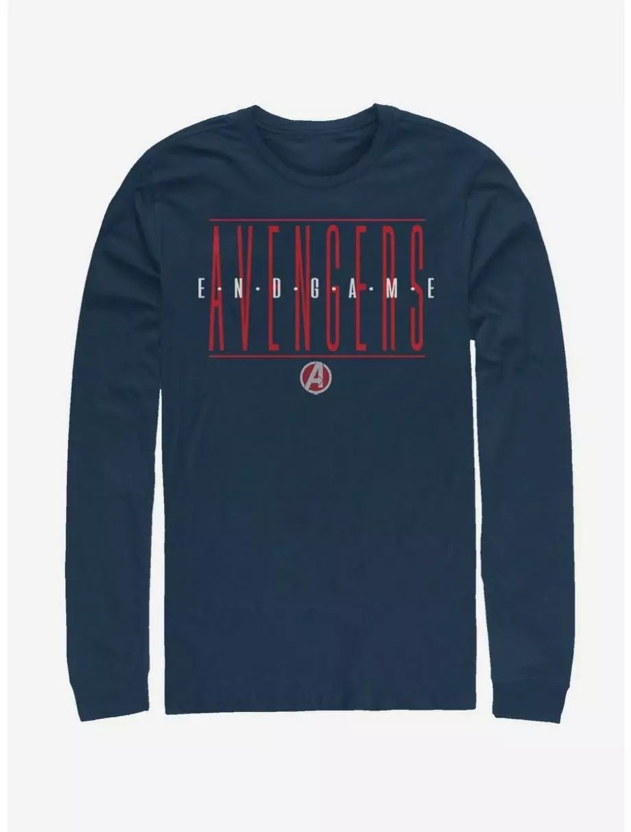 Long Sleeves * | Boxlunch Marvel Avengers: Endgame Strikethrough Text Long Sleeve T-Shirt