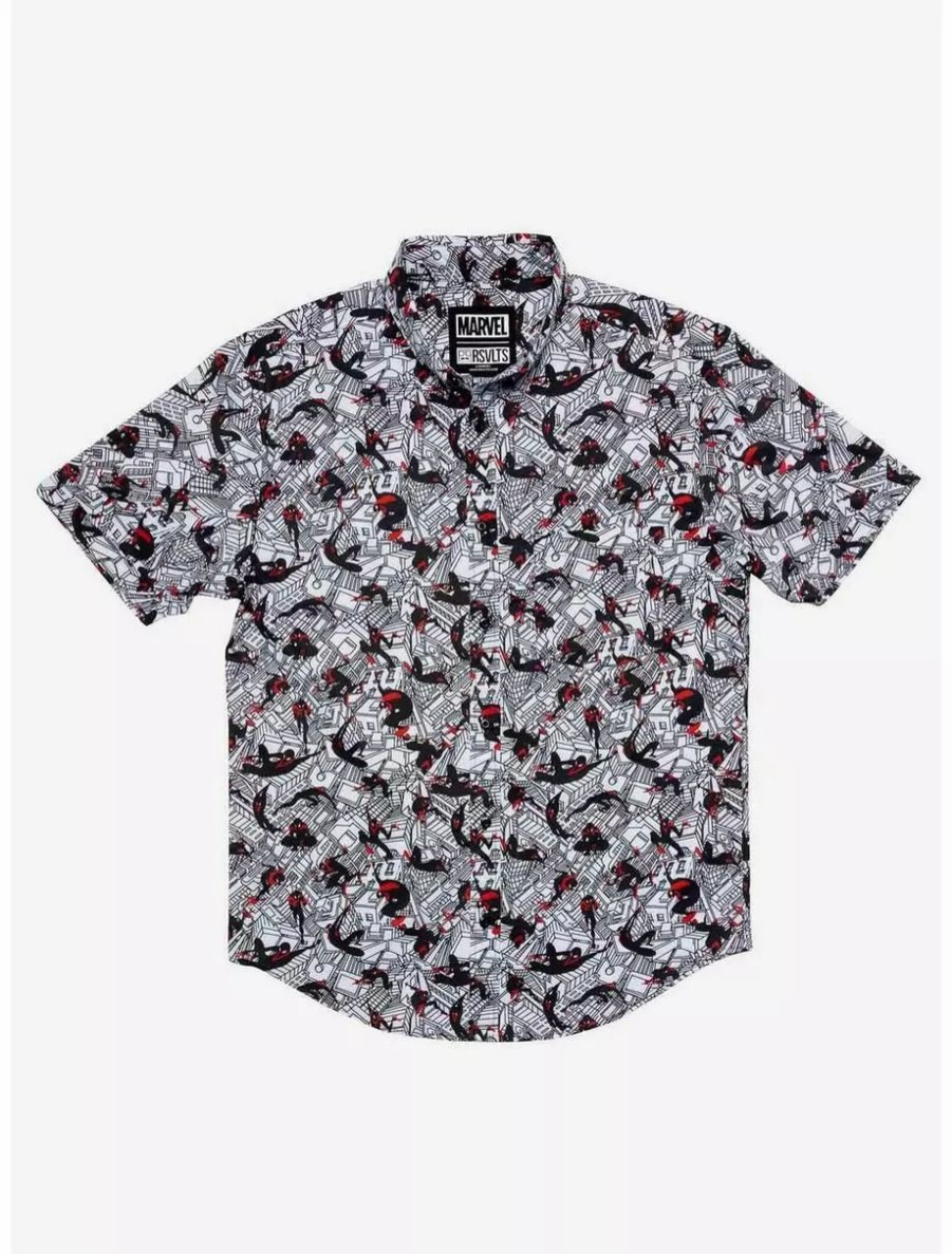 Button-Up Tops * | Boxlunch Rsvlts Marvel Spider-Man Miles Morales City Slinger Kunuflex Short Sleeve Shirt