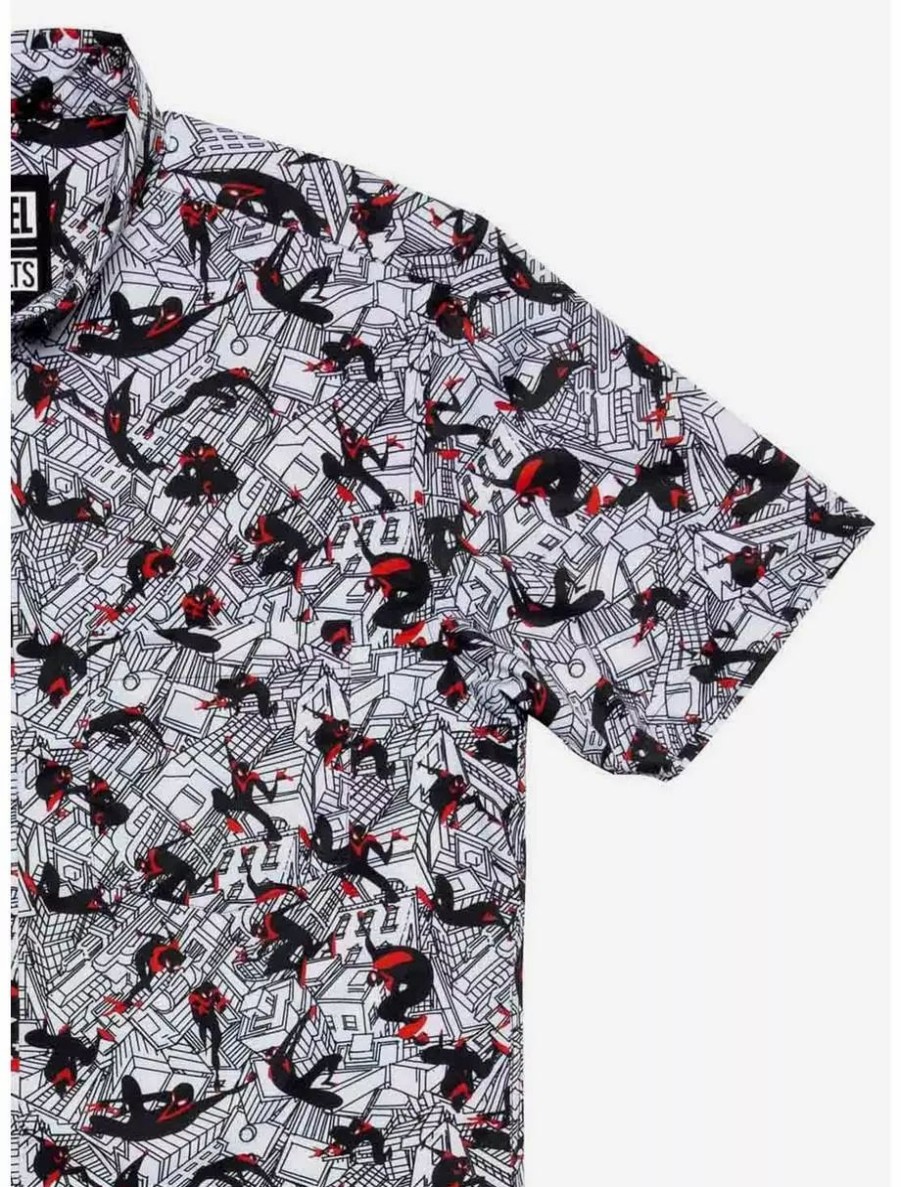 Button-Up Tops * | Boxlunch Rsvlts Marvel Spider-Man Miles Morales City Slinger Kunuflex Short Sleeve Shirt