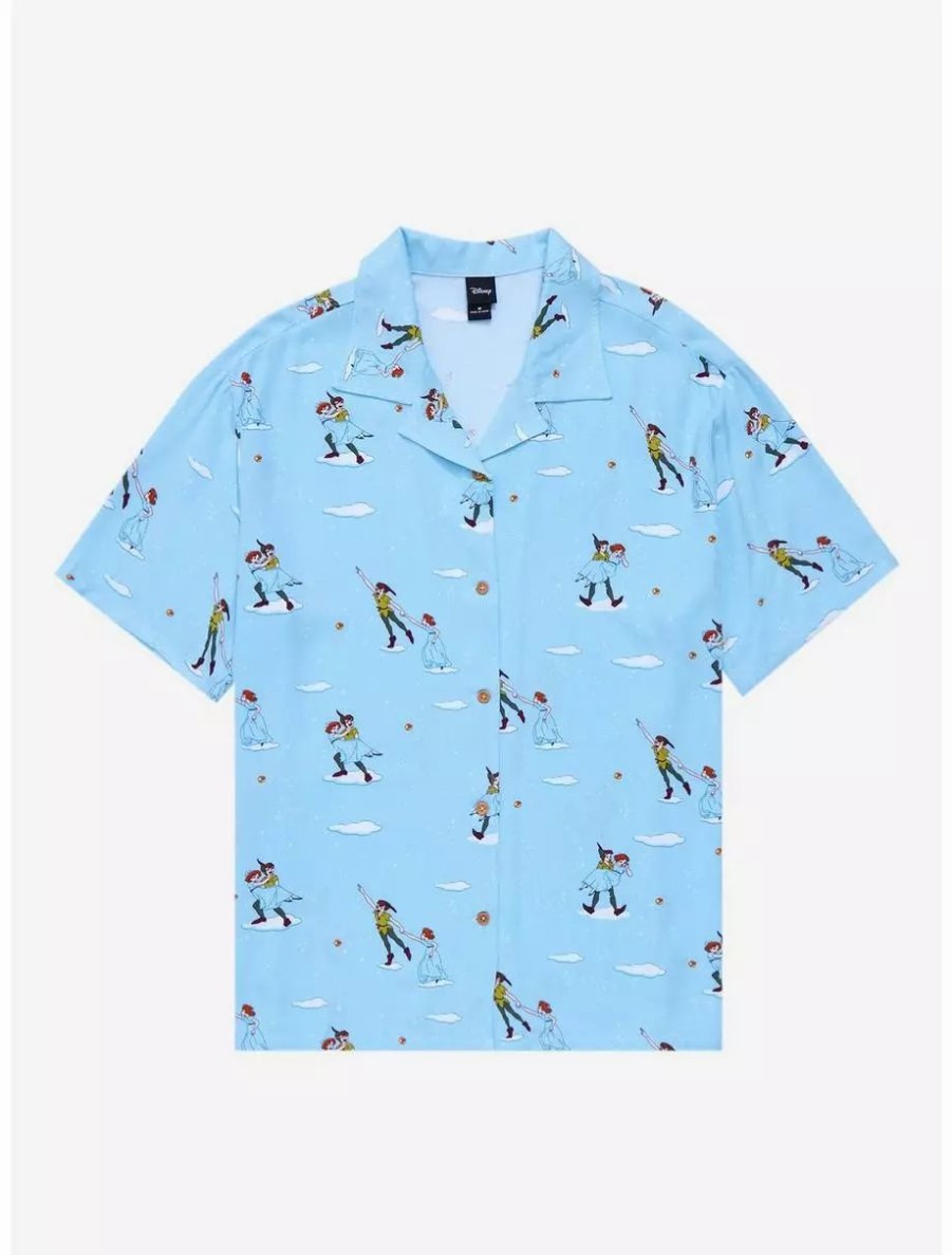 Button-Up Tops * | Disney Peter Pan Flying Allover Print Woven Button-Up Boxlunch Exclusive