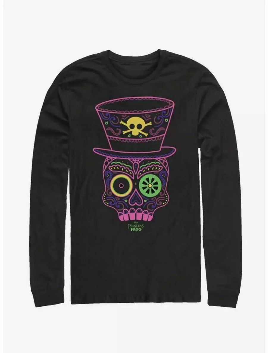 Long Sleeves * | Boxlunch Disney The Princess And The Frog Facilier Tarot Skull Long-Sleeve T-Shirt