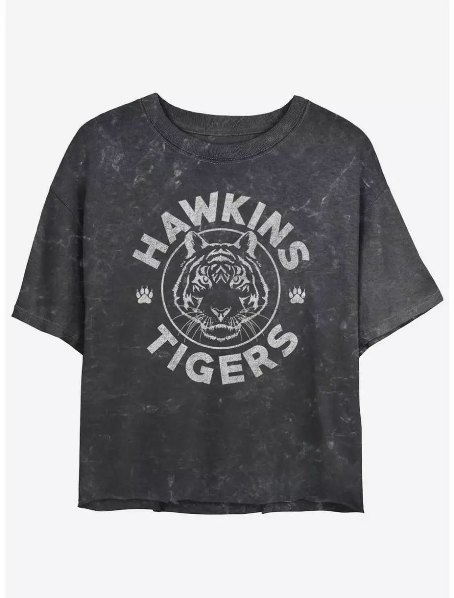 Graphic Tees * | Boxlunch Stranger Things Hawkins Tigers Mineral Wash Womens Crop T-Shirt