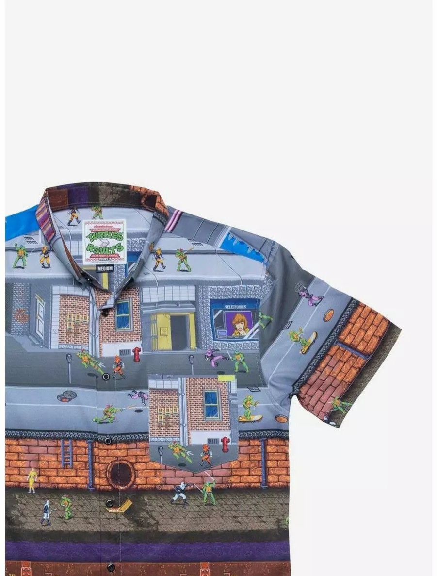 Button-Up Tops * | Boxlunch Rsvlts Teenage Mutant Ninja Turtles "Button Mashers" Kunuflex Short Sleeve Shirt