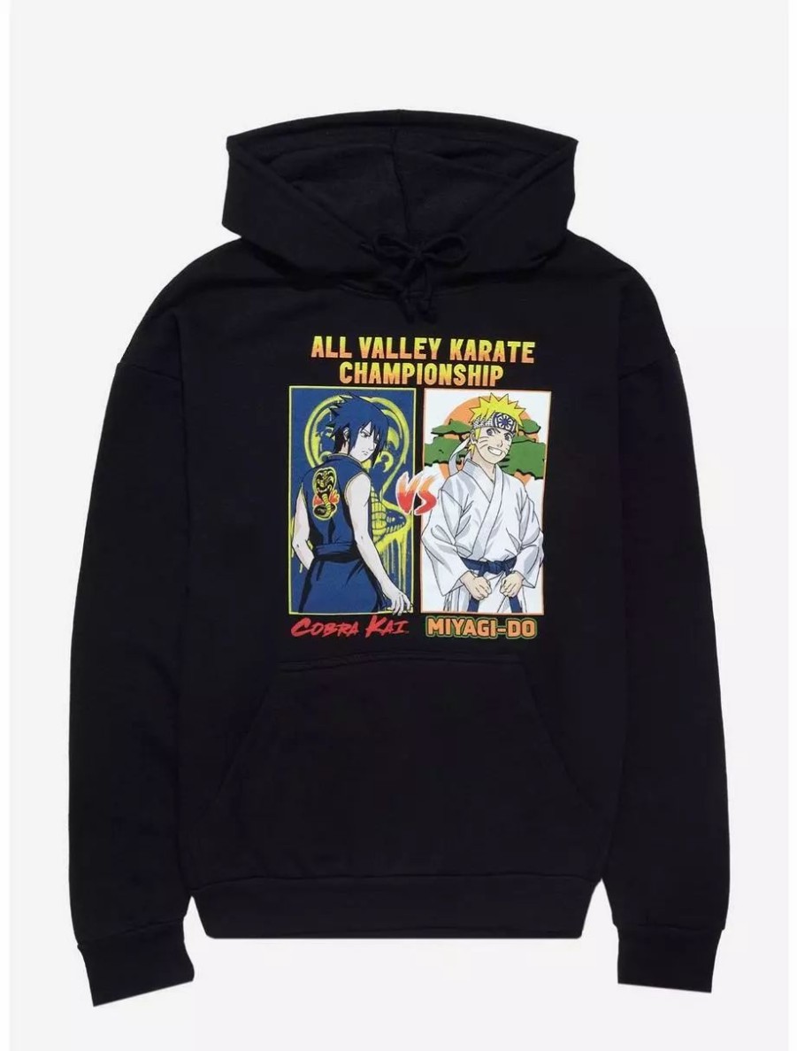 Hoodies * | Naruto Shippuden X Cobra Kai Sasuke Vs. Naruto Portrait Hoodie Boxlunch Exclusive