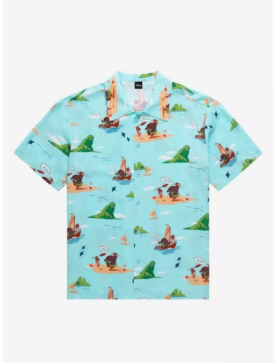 Button-Up Tops * | Our Universe Disney Moana Scenic Island Woven Button-Up Boxlunch Exclusive