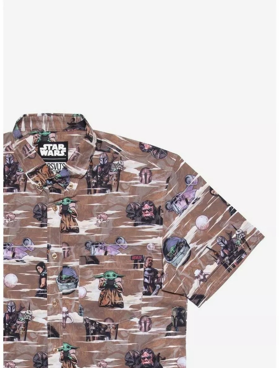 Button-Up Tops * | Boxlunch Rsvlts Star Wars The Mandalorian "Mando Montage" Kunuflex Short Sleeve Shirt