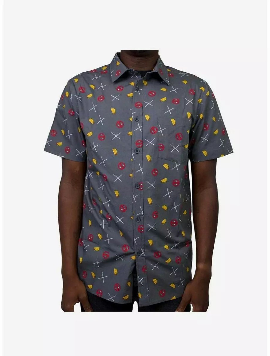 Button-Up Tops * | Boxlunch Marvel Deadpool Taco Party Woven Button-Up