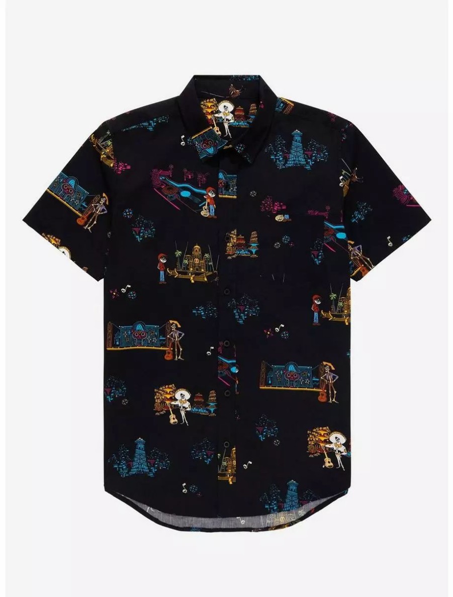 Button-Up Tops * | Disney Pixar Coco Land Of The Dead Scenic Woven Button-Up Boxlunch Exclusive