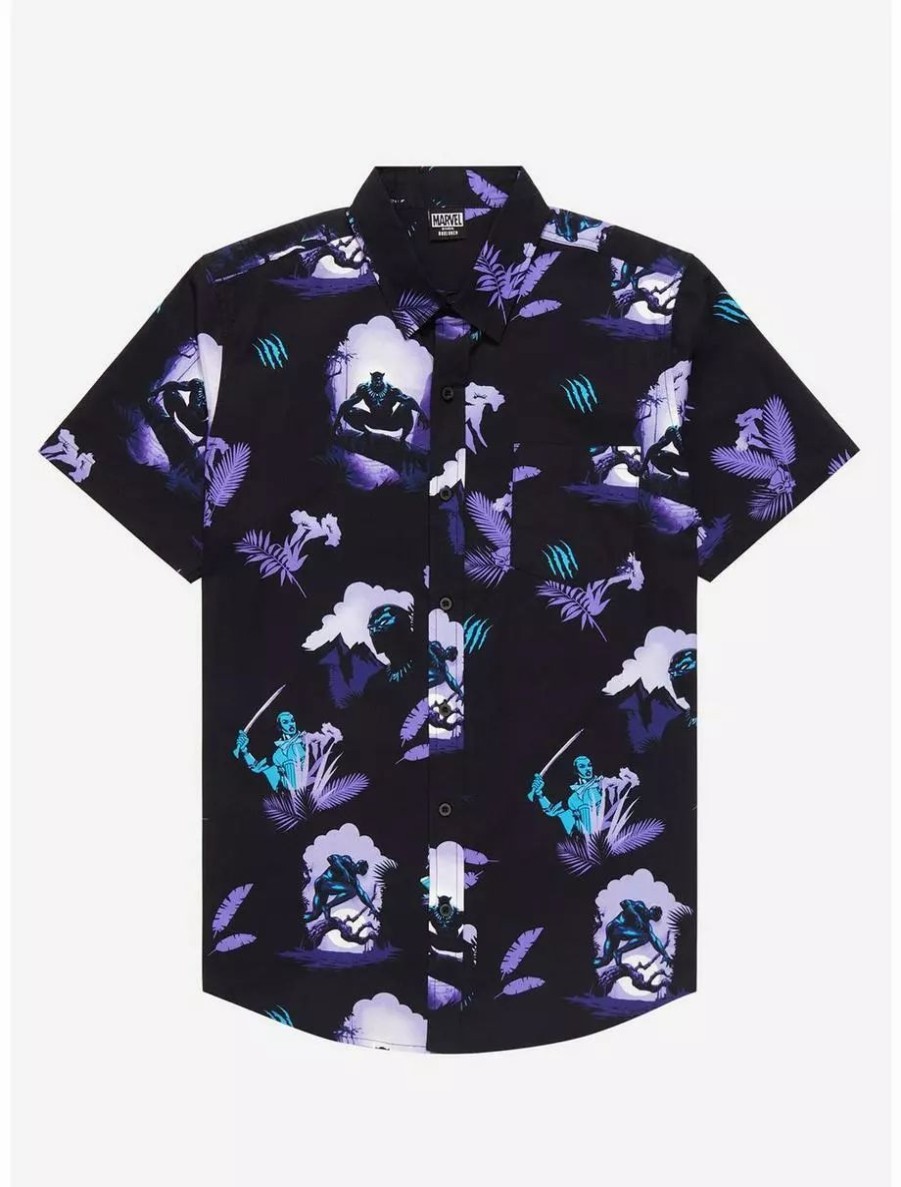 Button-Up Tops * | Marvel Black Panther T'Challa Scenic Woven Button-Up Boxlunch Exclusive