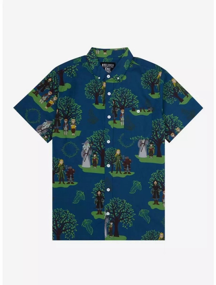 Button-Up Tops * | The Lord Of The Rings Character Portraits Allover Print Woven-Button Up Boxlunch Exclusive