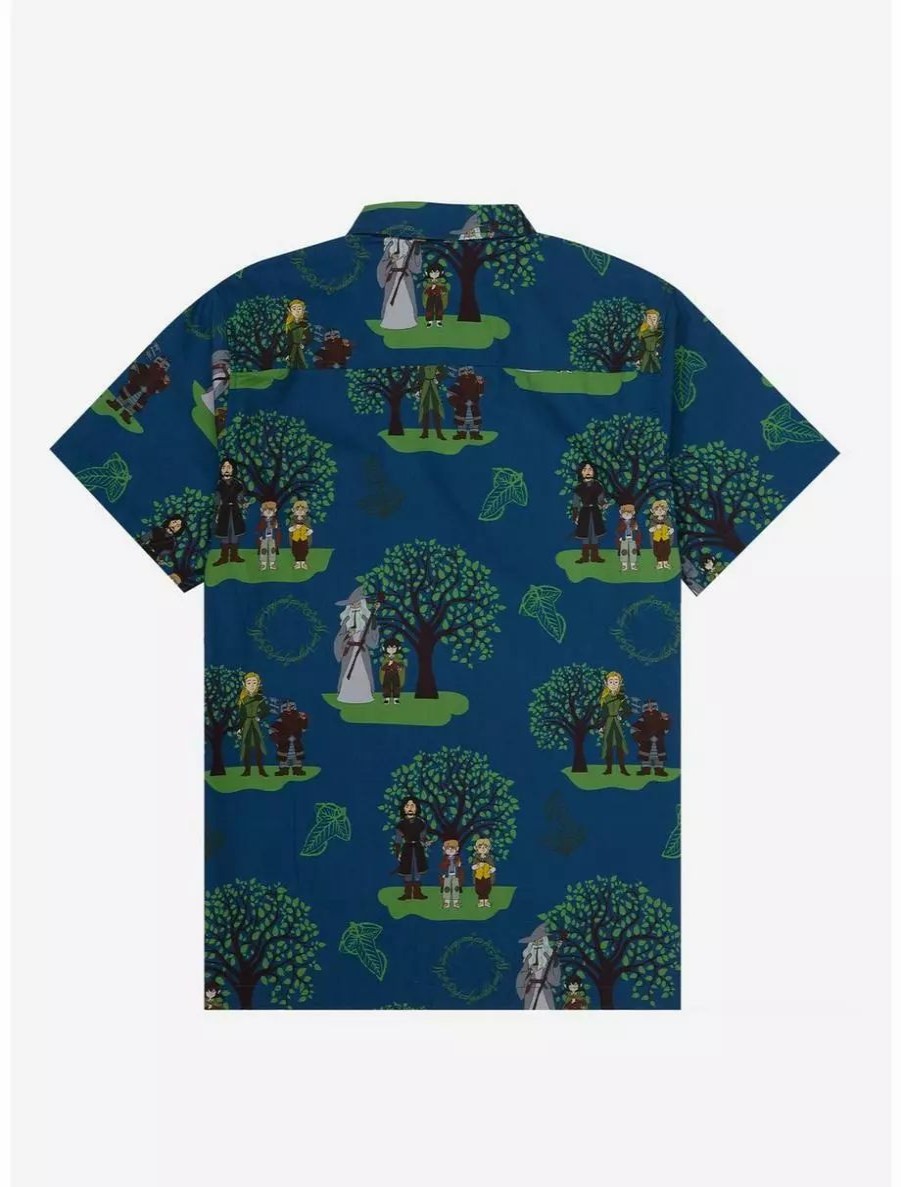 Button-Up Tops * | The Lord Of The Rings Character Portraits Allover Print Woven-Button Up Boxlunch Exclusive