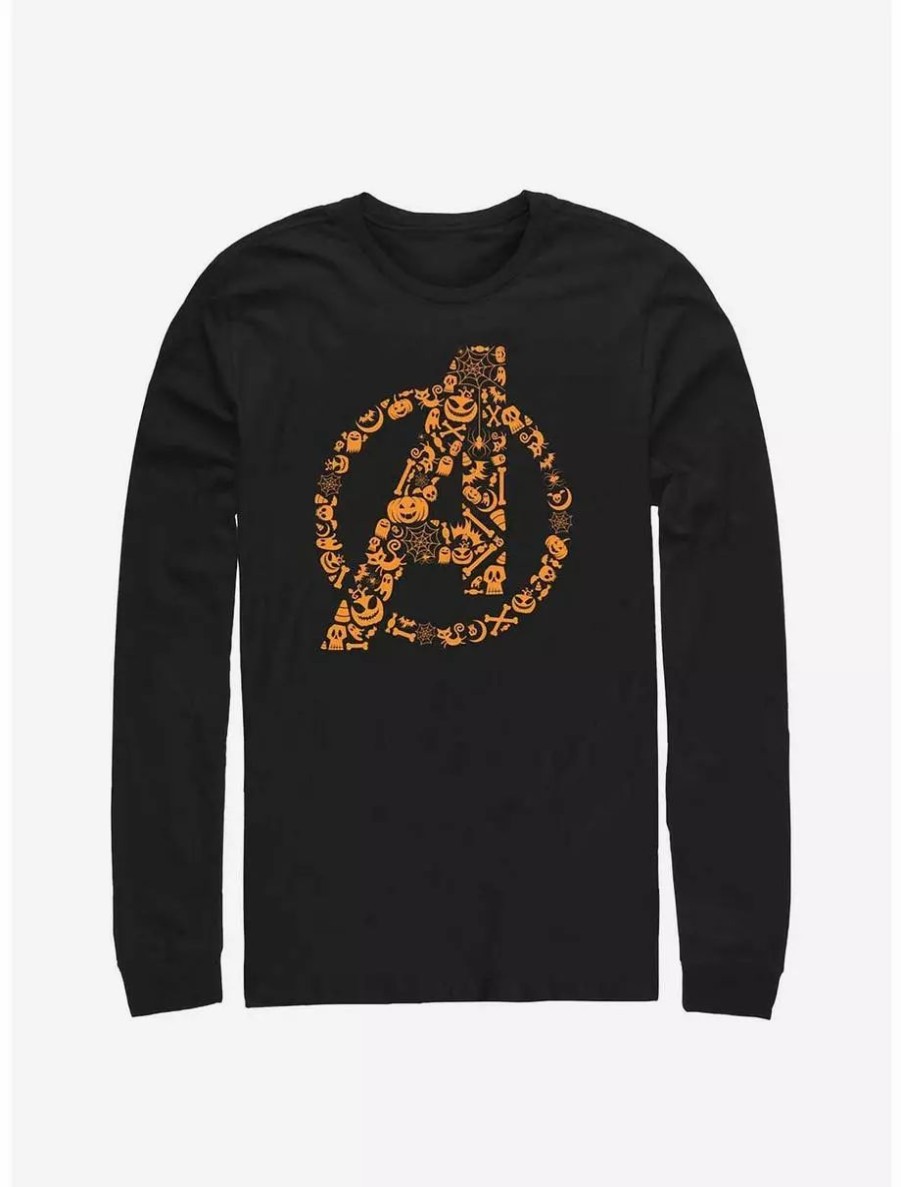 Long Sleeves * | Boxlunch Marvel Avengers Halloween Logo Fill Long-Sleeve T-Shirt