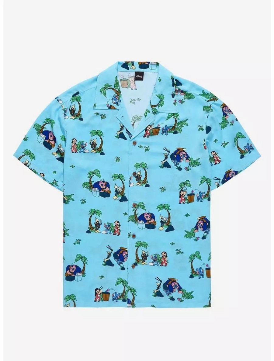 Button-Up Tops * | Boxlunch Disney Lilo & Stitch Beach Scenes Woven Button Up