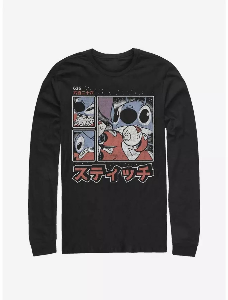 Long Sleeves * | Boxlunch Disney Lilo & Stitch Kanji Long-Sleeve T-Shirt