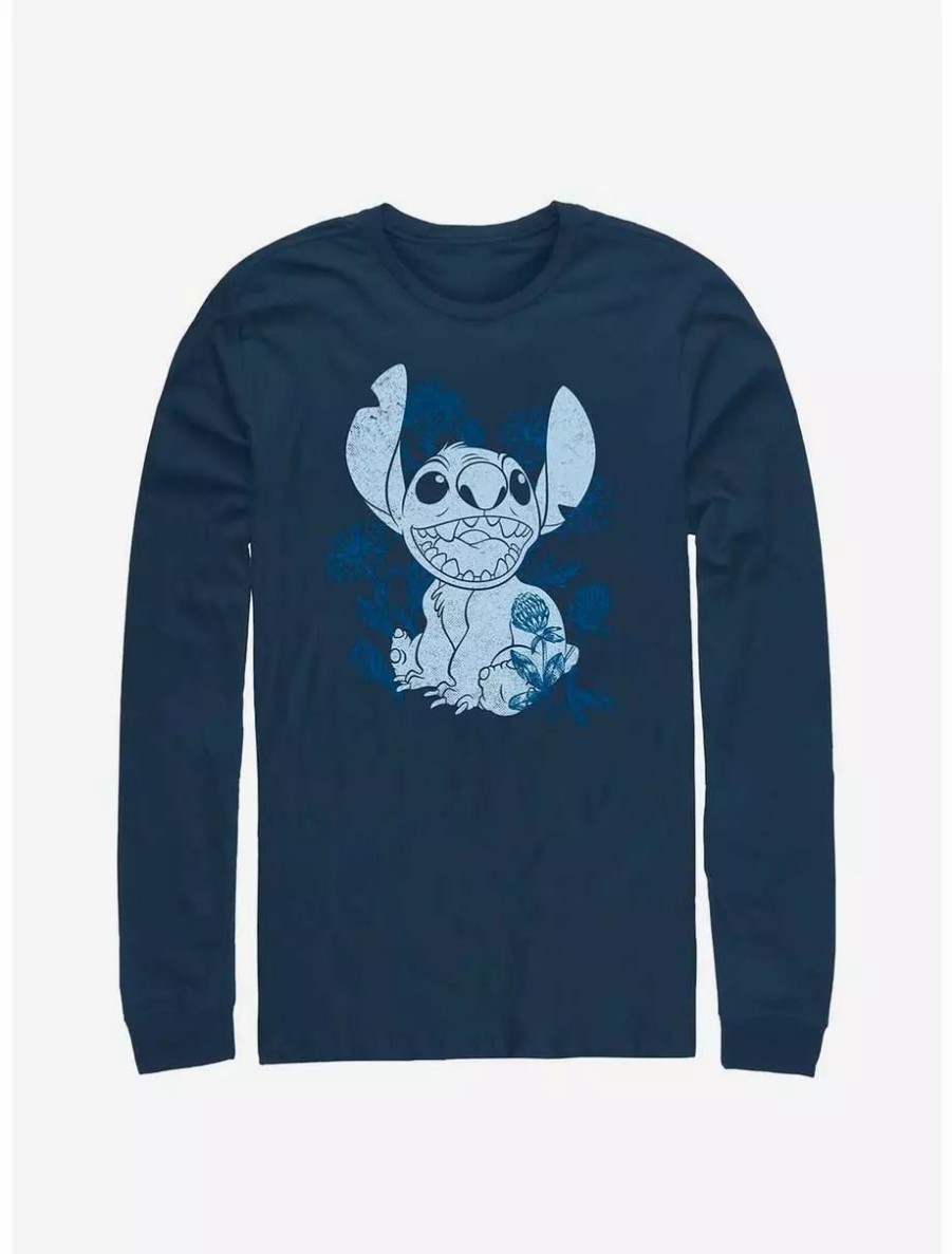 Long Sleeves * | Boxlunch Disney Lilo & Stitch Floral Sketch Long-Sleeve T-Shirt