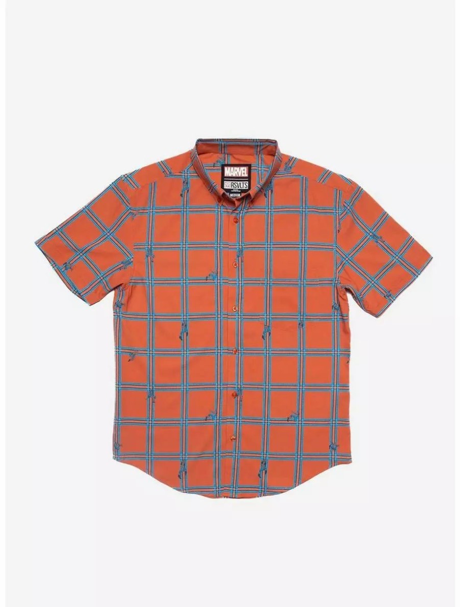 Button-Up Tops * | Boxlunch Rsvlts Marvel Spider-Man "Aplaidnaphobia" Kunuflex Short Sleeve Shirt