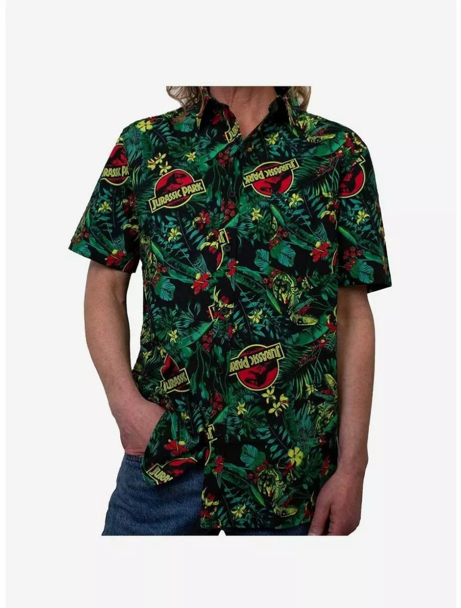 Button-Up Tops * | Boxlunch Jurassic Park Tropical Raptor Woven Button-Up