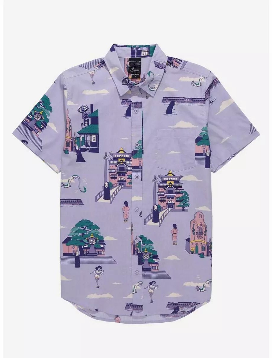 Button-Up Tops * | Our Universe Studio Ghibli Spirited Away Scenic Bathhouse Woven Button-Up Boxlunch Exclusive