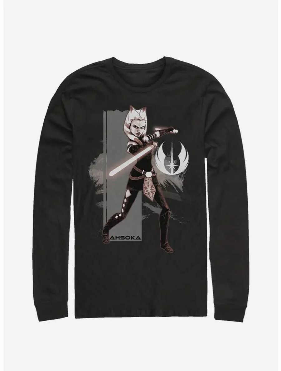 Long Sleeves * | Boxlunch Star Wars Ahsoka Jedi Grayscale Long-Sleeve T-Shirt