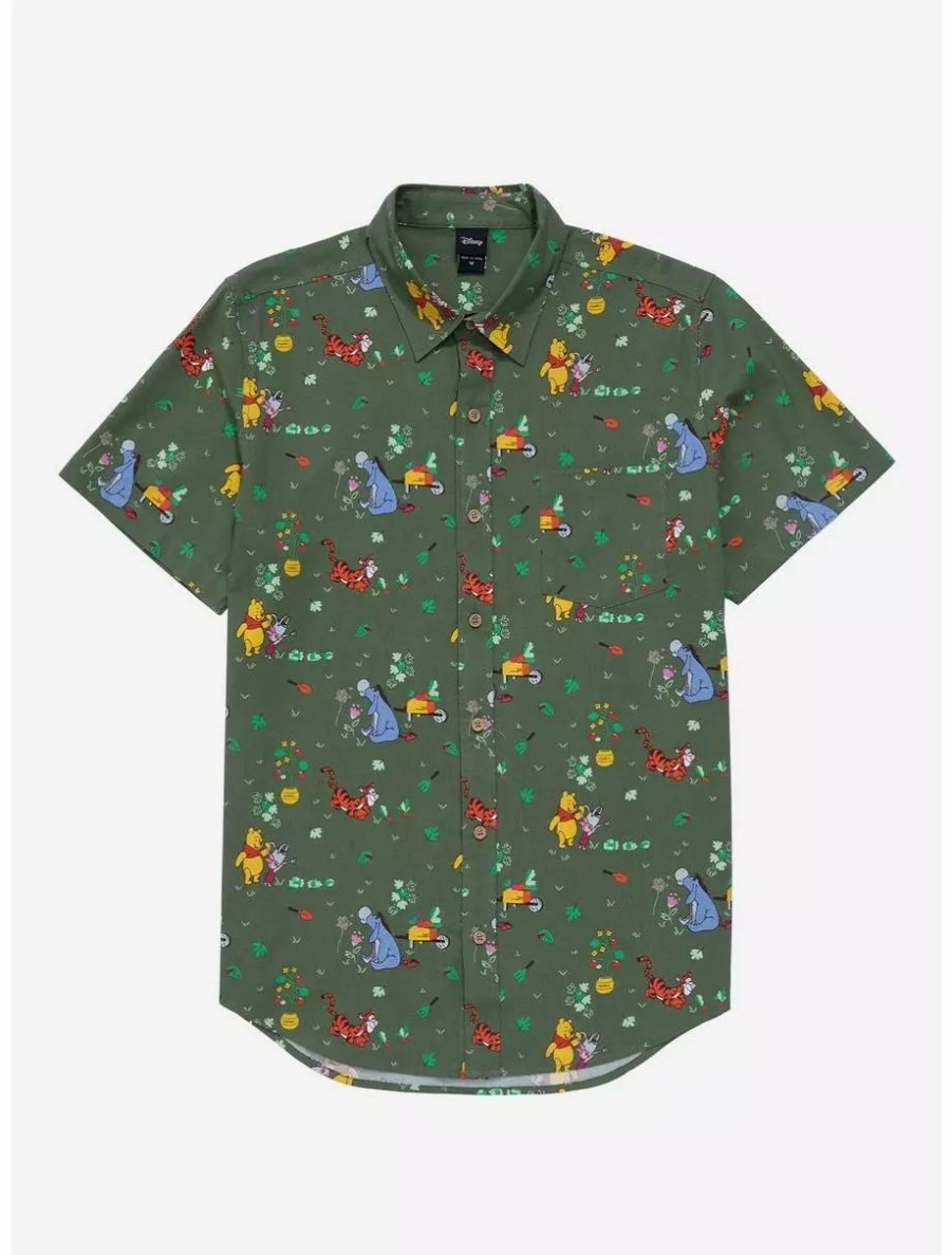 Button-Up Tops * | Disney Winnie The Pooh Earth Day Allover Print Woven Button-Up Boxlunch Exclusive