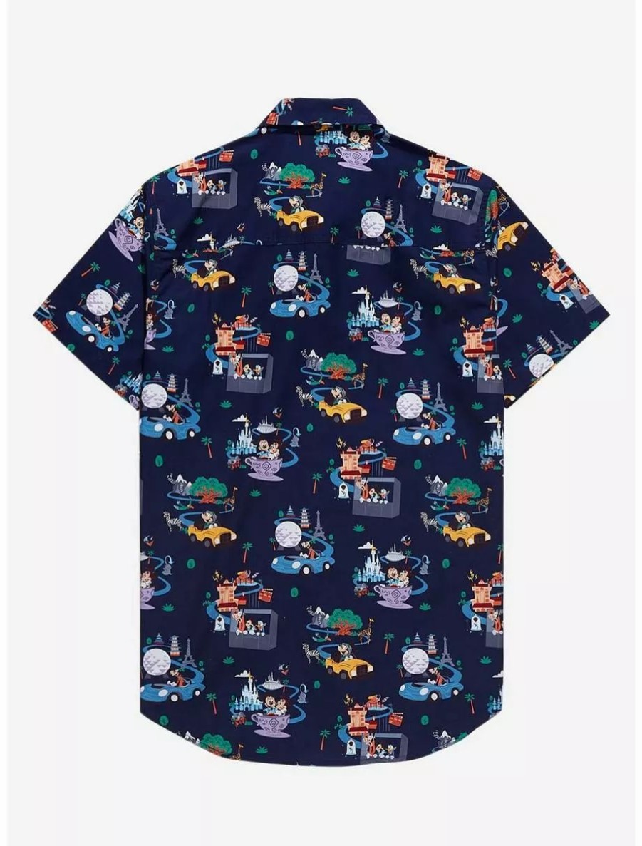 Button-Up Tops * | Disney Walt Disney World 50Th Anniversary Rides & Attractions Woven Button-Up Boxlunch Exclusive